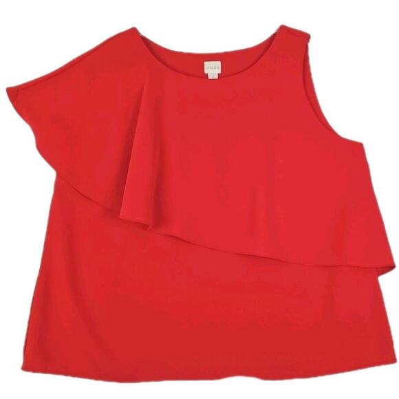 Chico's~Woman Size 4(1XL)~Coral Red Top Asymmetrical Sleeve Blouse Evening-Party - Picture 1 of 13